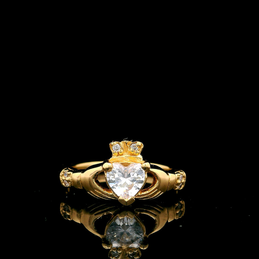 Gold Claddagh Ring featuring heart, crown and hands – Irish-inspired design symbolising love, loyalty and friendship by ONA Jewellers