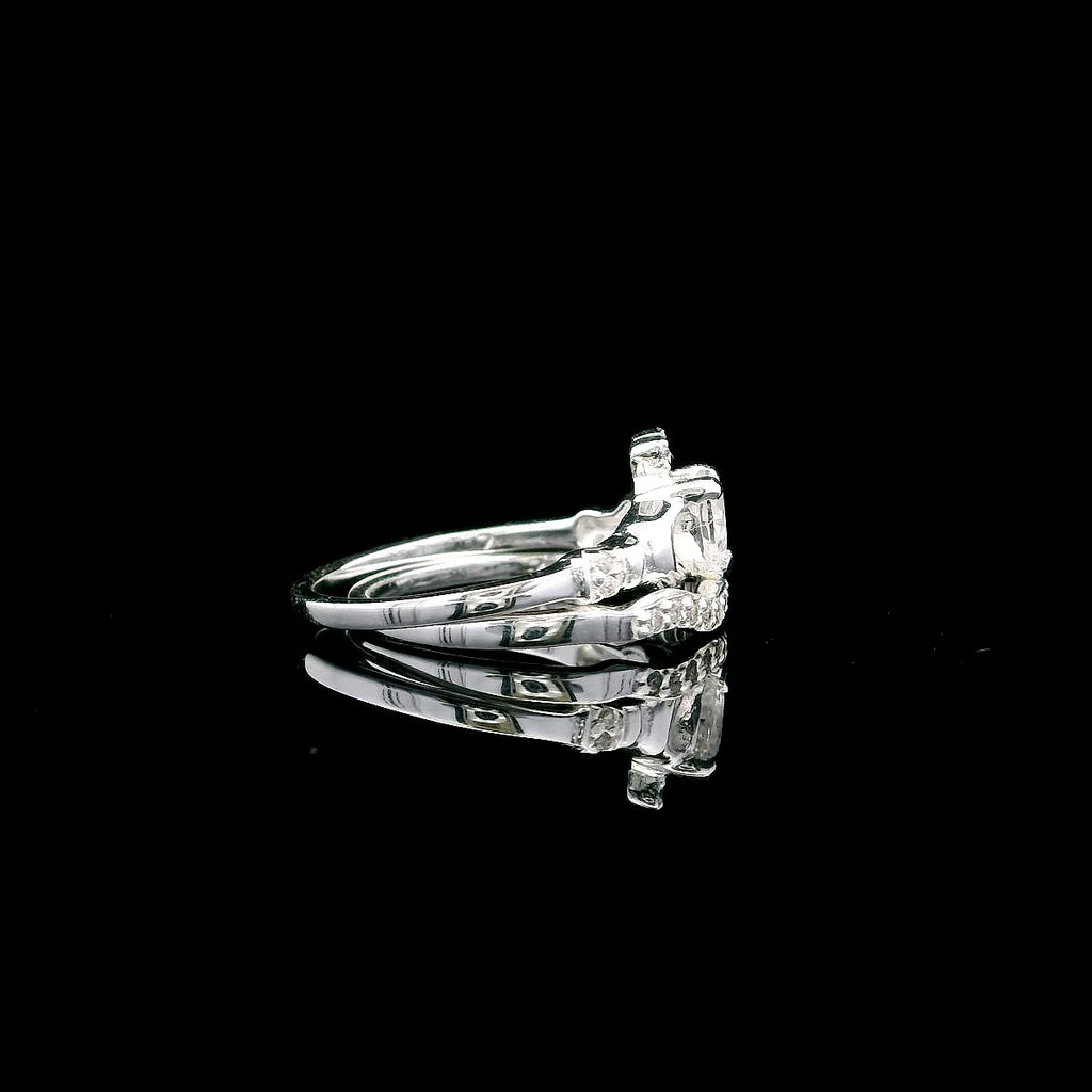 Sterling Silver Claddagh Ring Set – side profile showing CZ crown and band detail by ONA Jewellers